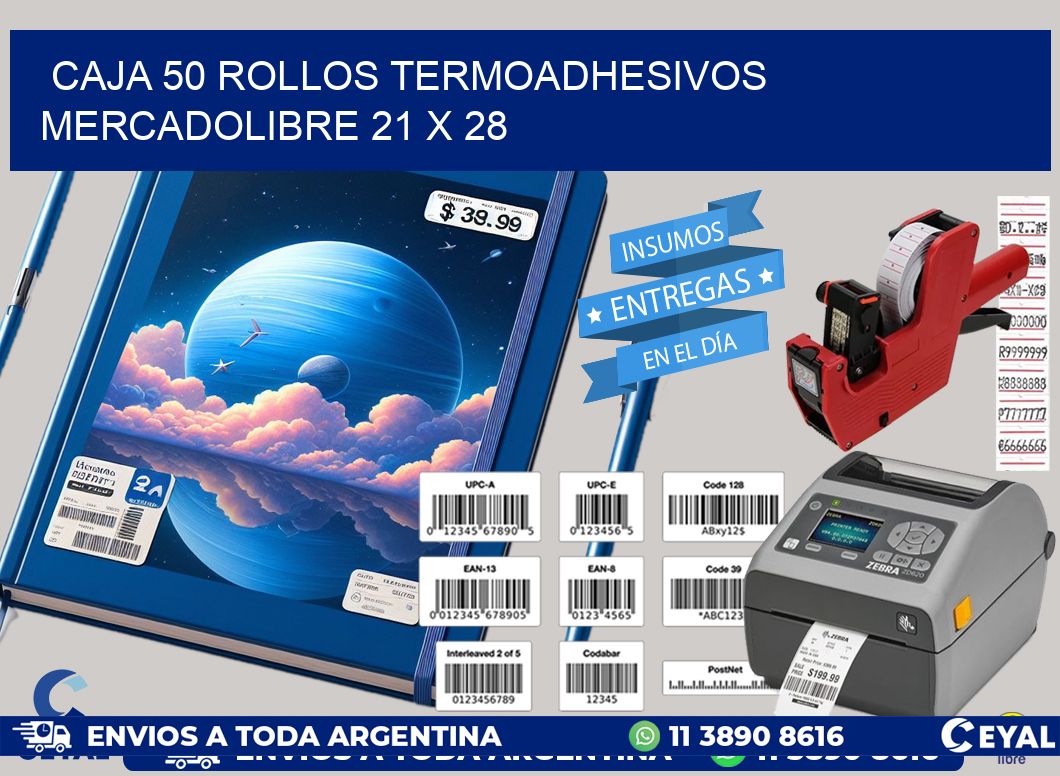 CAJA 50 ROLLOS TERMOADHESIVOS MERCADOLIBRE 21 x 28