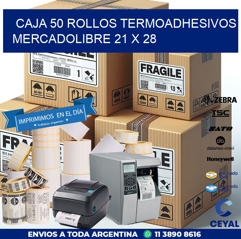 CAJA 50 ROLLOS TERMOADHESIVOS MERCADOLIBRE 21 x 28
