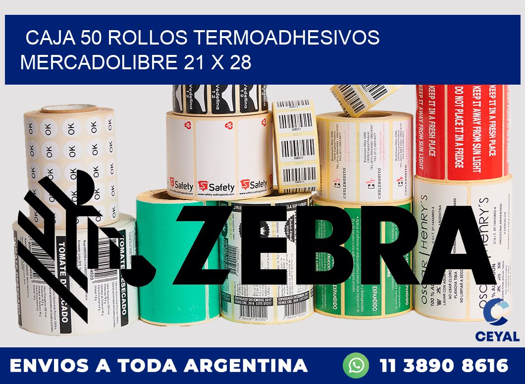 CAJA 50 ROLLOS TERMOADHESIVOS MERCADOLIBRE 21 x 28