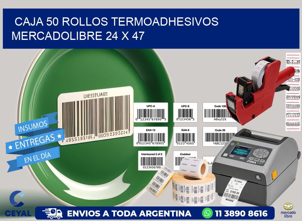CAJA 50 ROLLOS TERMOADHESIVOS MERCADOLIBRE 24 x 47