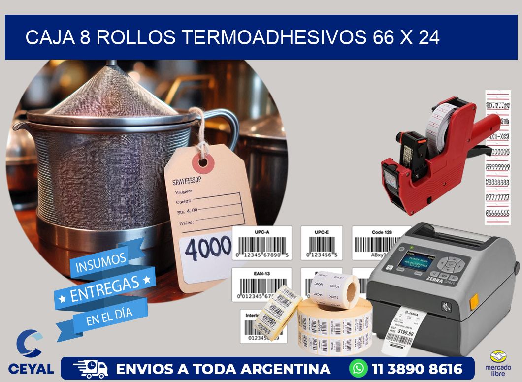 CAJA 8 ROLLOS TERMOADHESIVOS 66 x 24