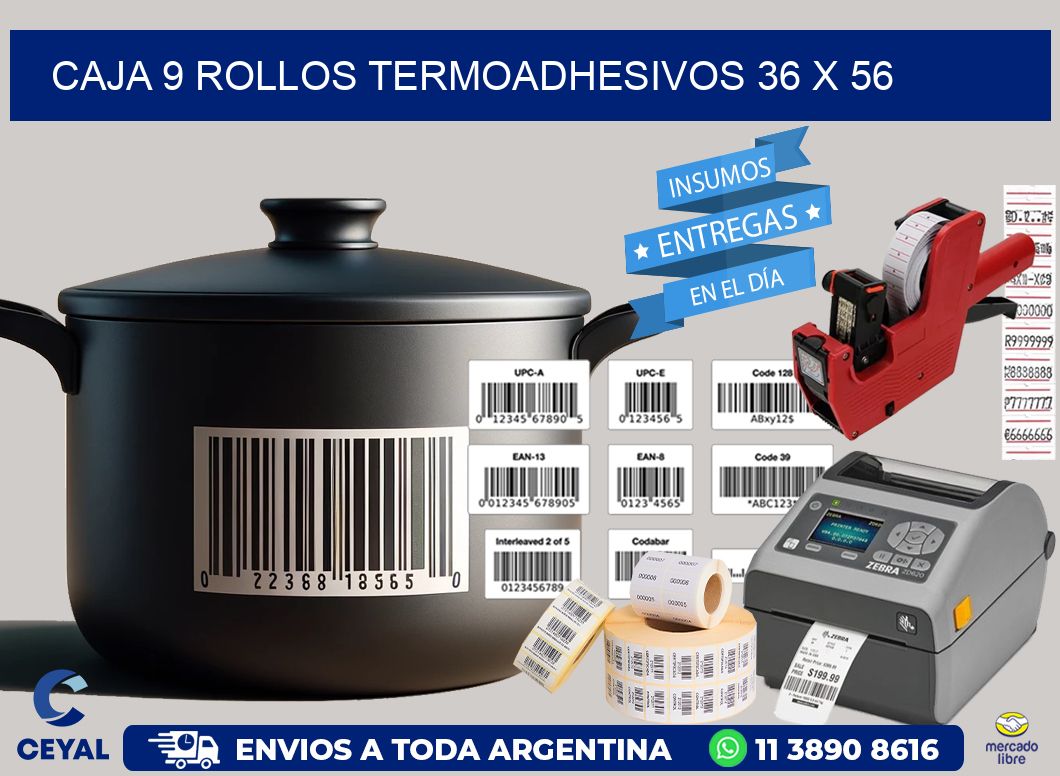 CAJA 9 ROLLOS TERMOADHESIVOS 36 x 56