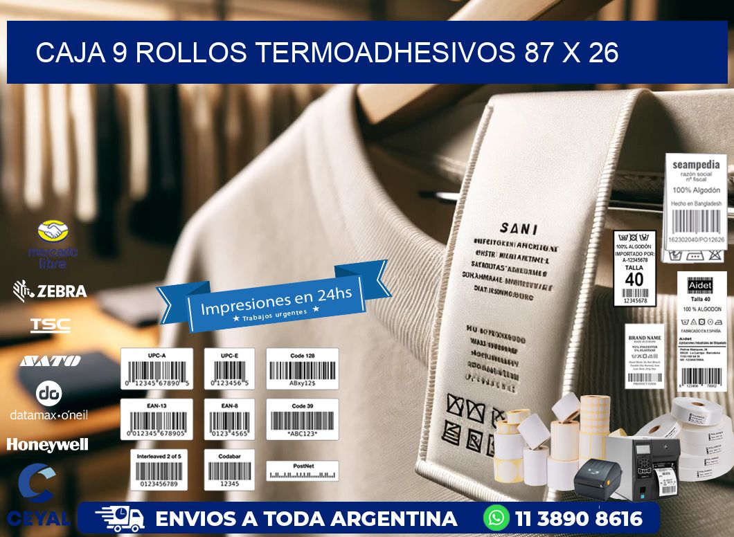 CAJA 9 ROLLOS TERMOADHESIVOS 87 x 26