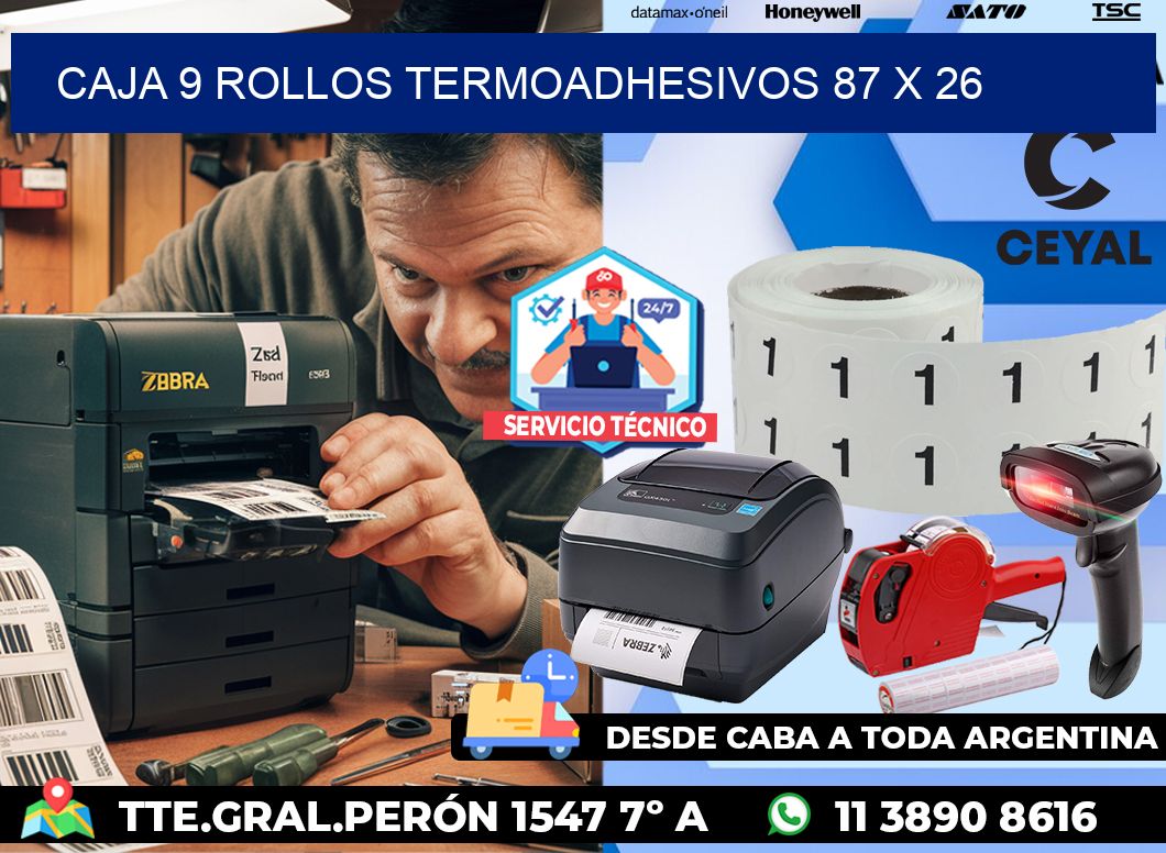 CAJA 9 ROLLOS TERMOADHESIVOS 87 x 26