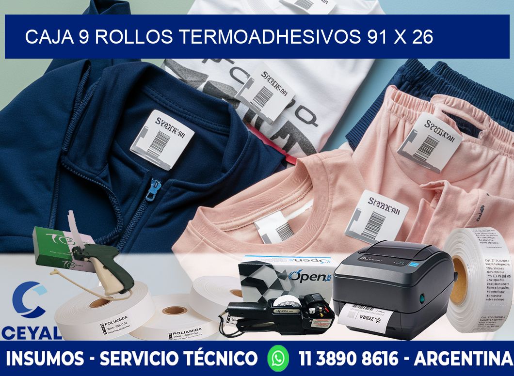 CAJA 9 ROLLOS TERMOADHESIVOS 91 x 26