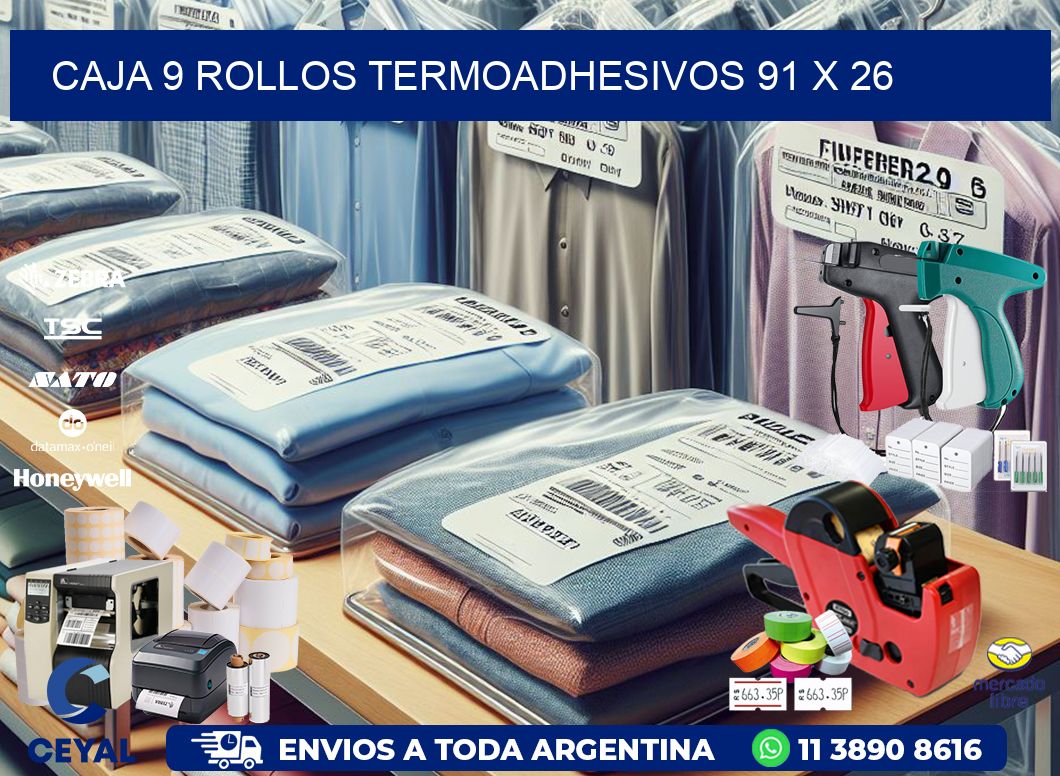 CAJA 9 ROLLOS TERMOADHESIVOS 91 x 26