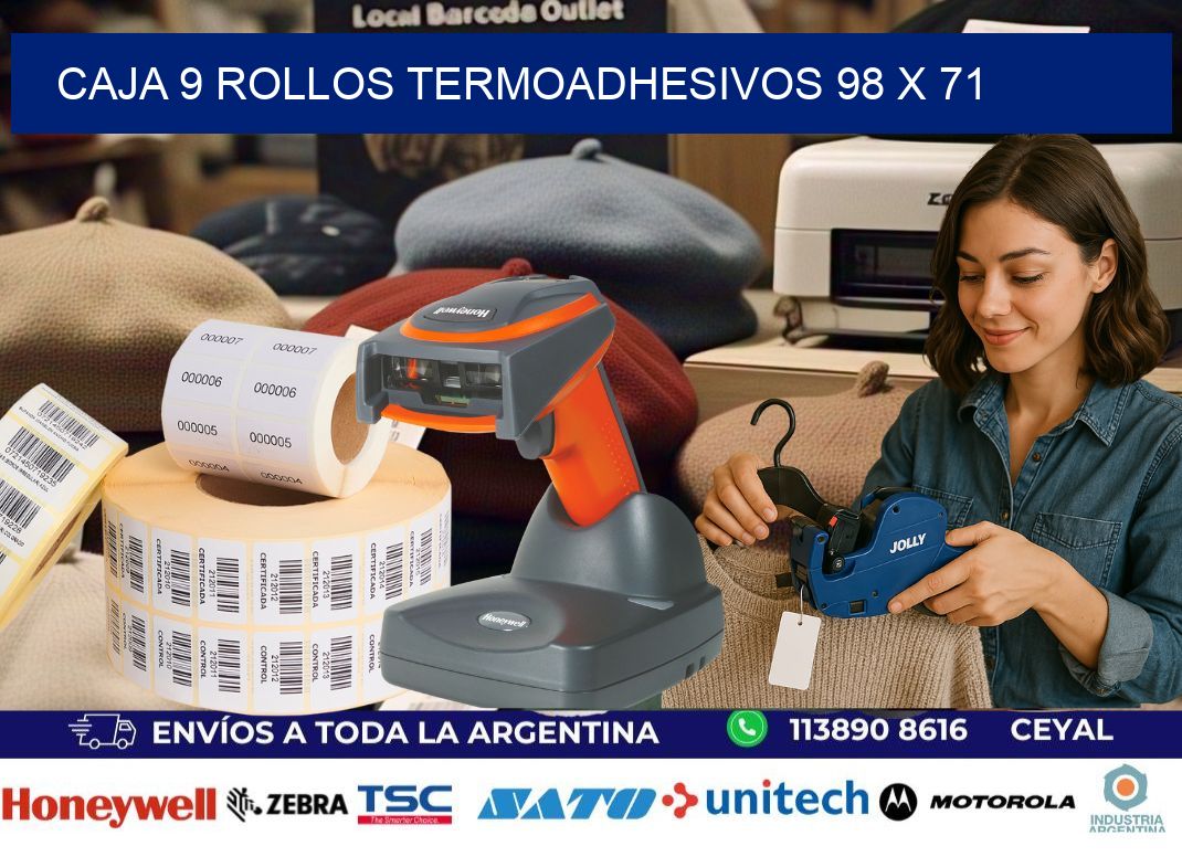 CAJA 9 ROLLOS TERMOADHESIVOS 98 x 71