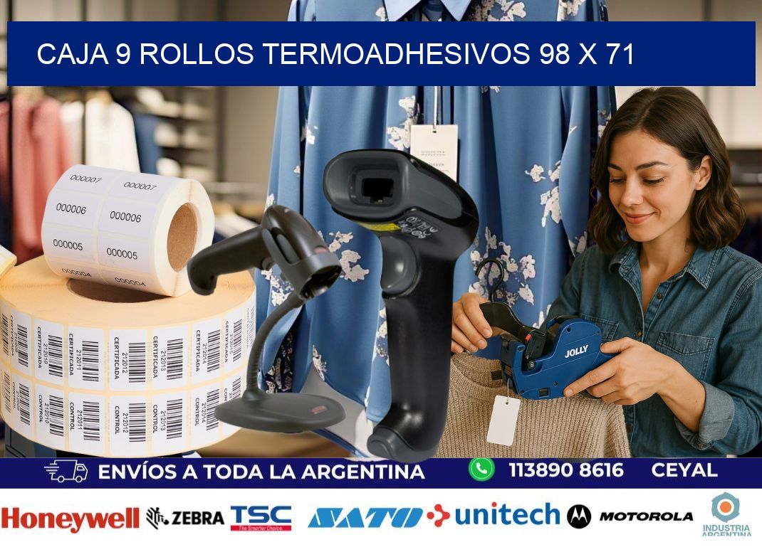 CAJA 9 ROLLOS TERMOADHESIVOS 98 x 71