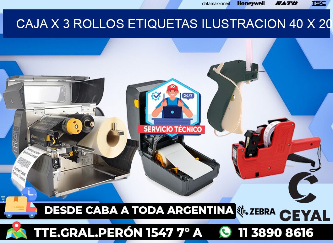 Caja X 3 Rollos Etiquetas Ilustracion 40 x 20