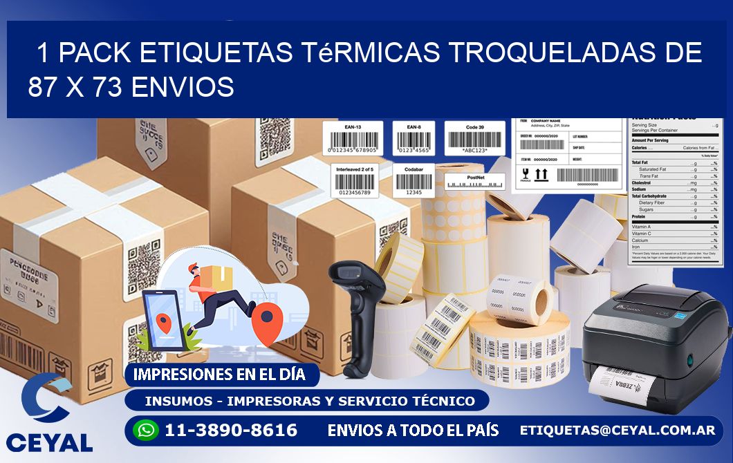 1 Pack etiquetas Térmicas Troqueladas De 87 x 73 ENVIOS