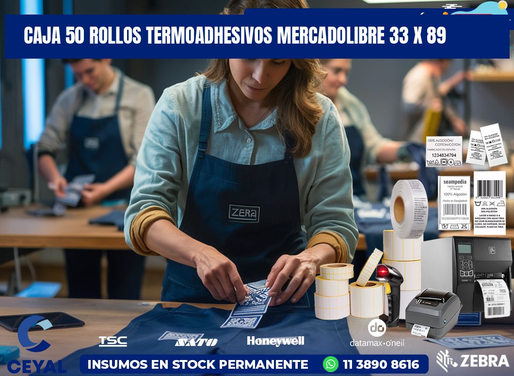 CAJA 50 ROLLOS TERMOADHESIVOS MERCADOLIBRE 33 x 89
