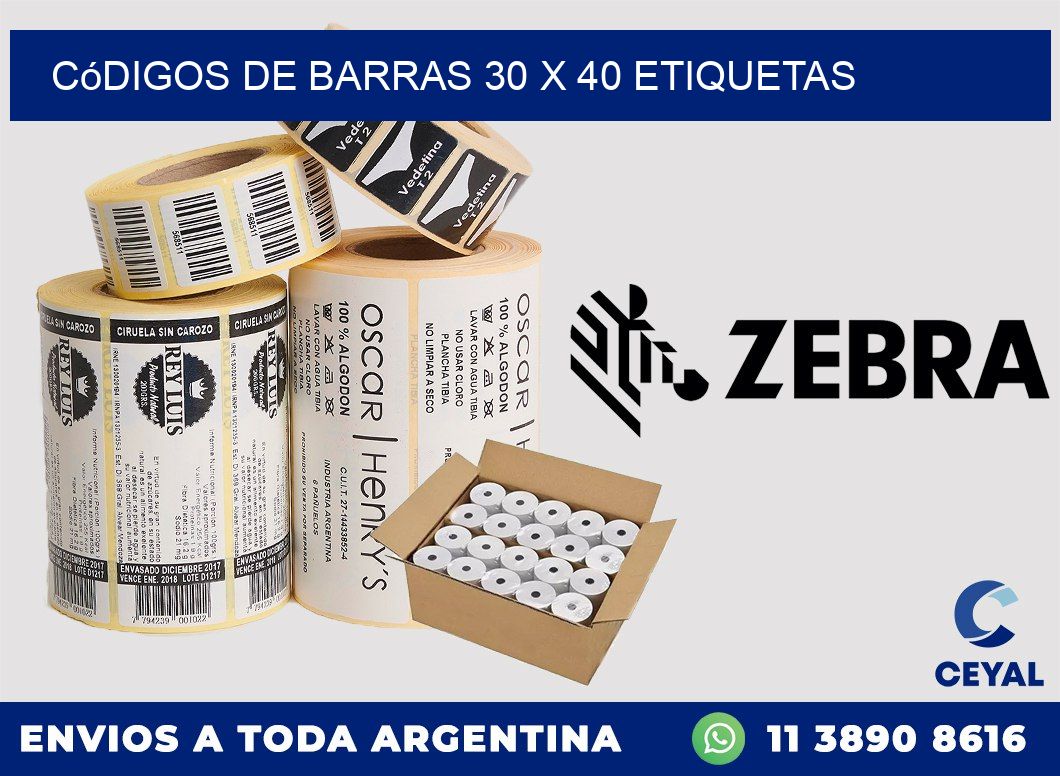 Códigos de Barras 30 x 40 etiquetas