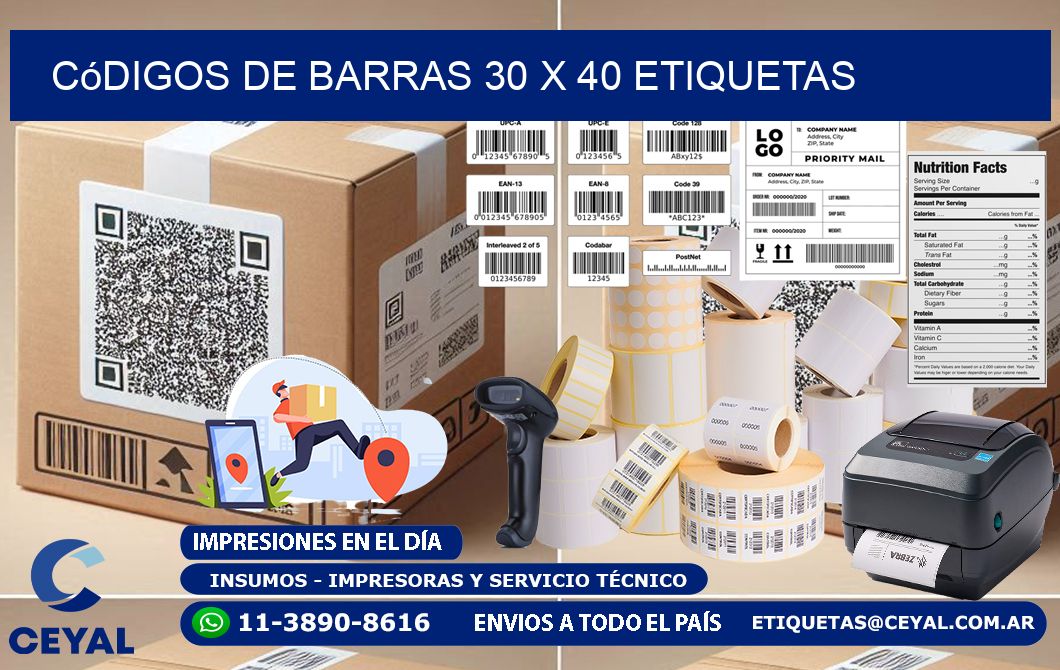 Códigos de Barras 30 x 40 etiquetas