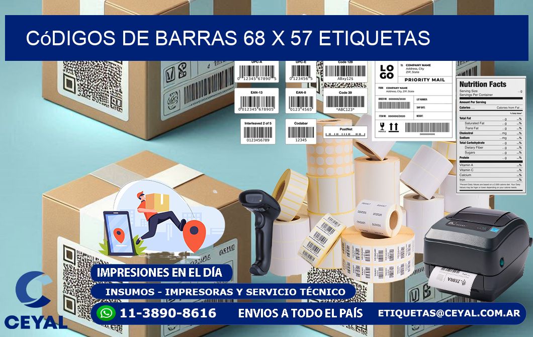 Códigos de Barras 68 x 57 etiquetas