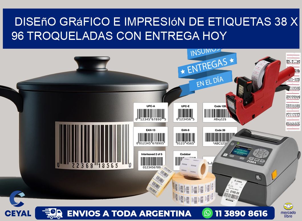 Diseño gráfico e impresión de etiquetas 38 x 96 troqueladas con entrega hoy