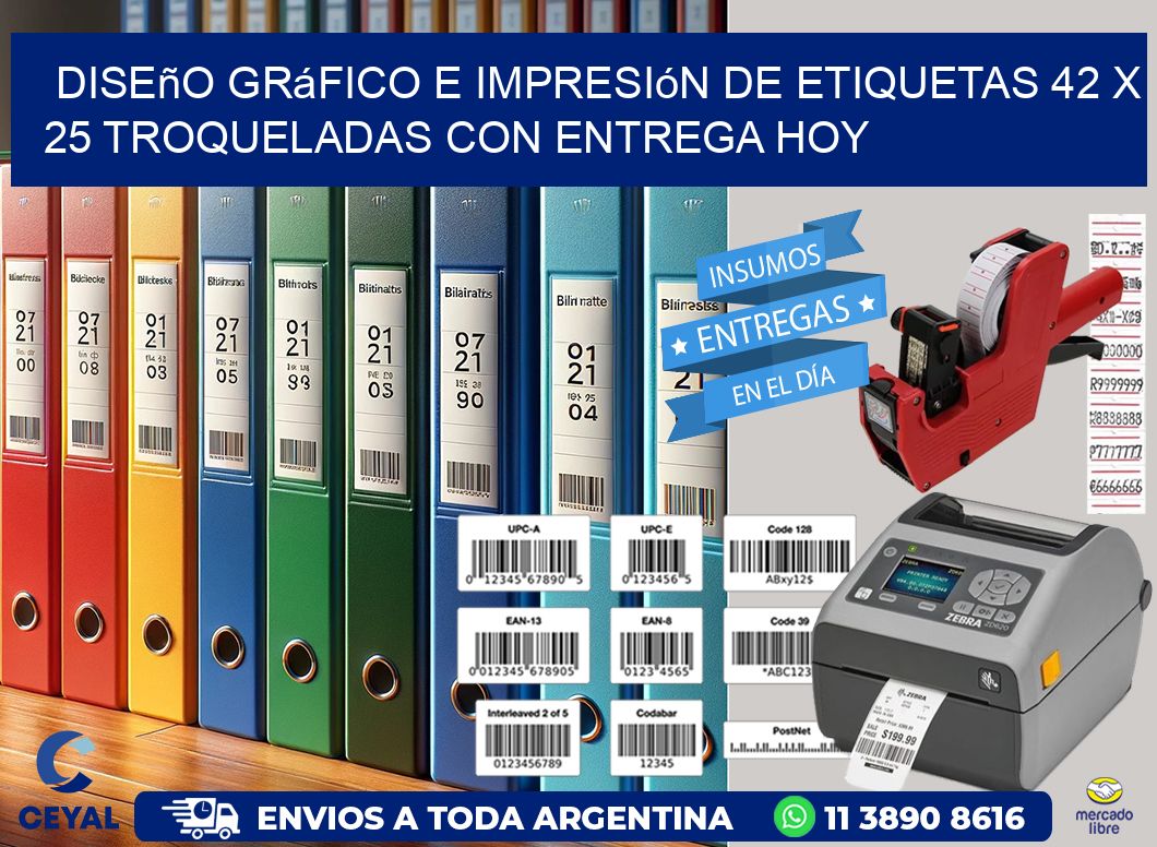 Diseño gráfico e impresión de etiquetas 42 x 25 troqueladas con entrega hoy