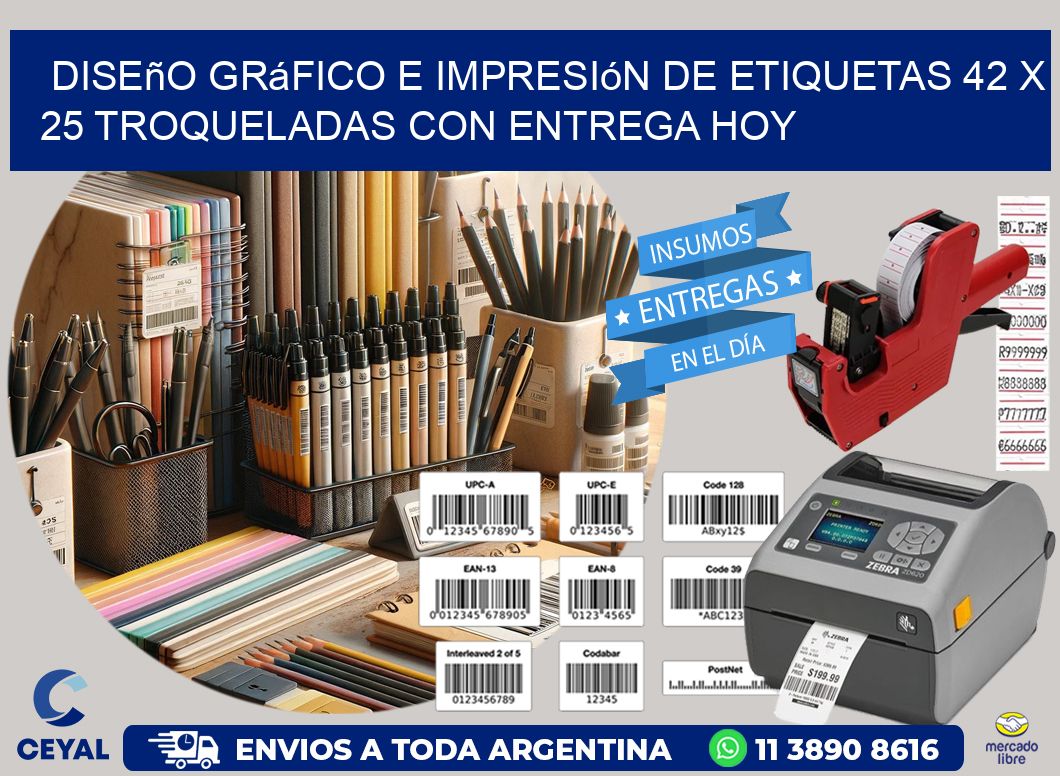 Diseño gráfico e impresión de etiquetas 42 x 25 troqueladas con entrega hoy