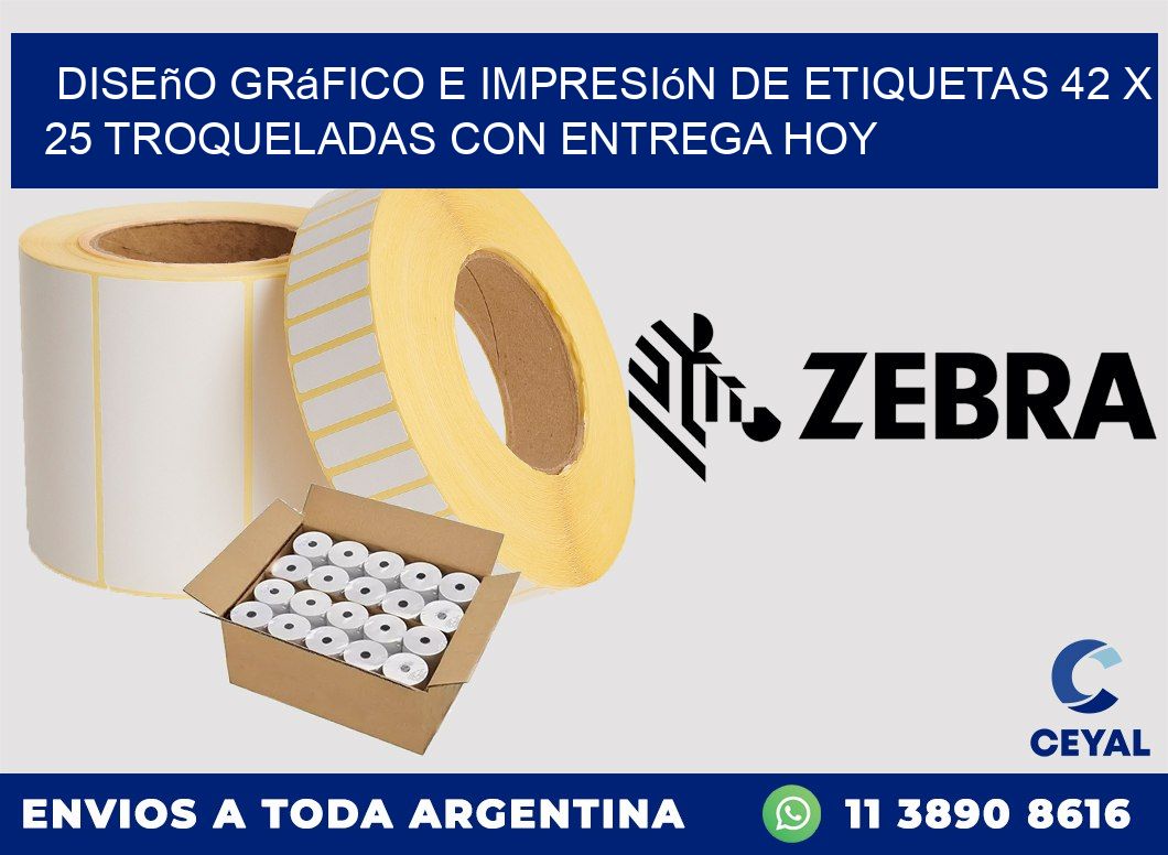 Diseño gráfico e impresión de etiquetas 42 x 25 troqueladas con entrega hoy