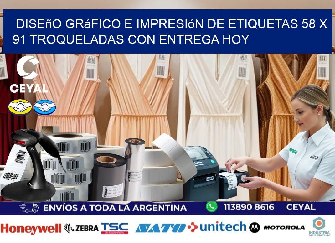 Diseño gráfico e impresión de etiquetas 58 x 91 troqueladas con entrega hoy