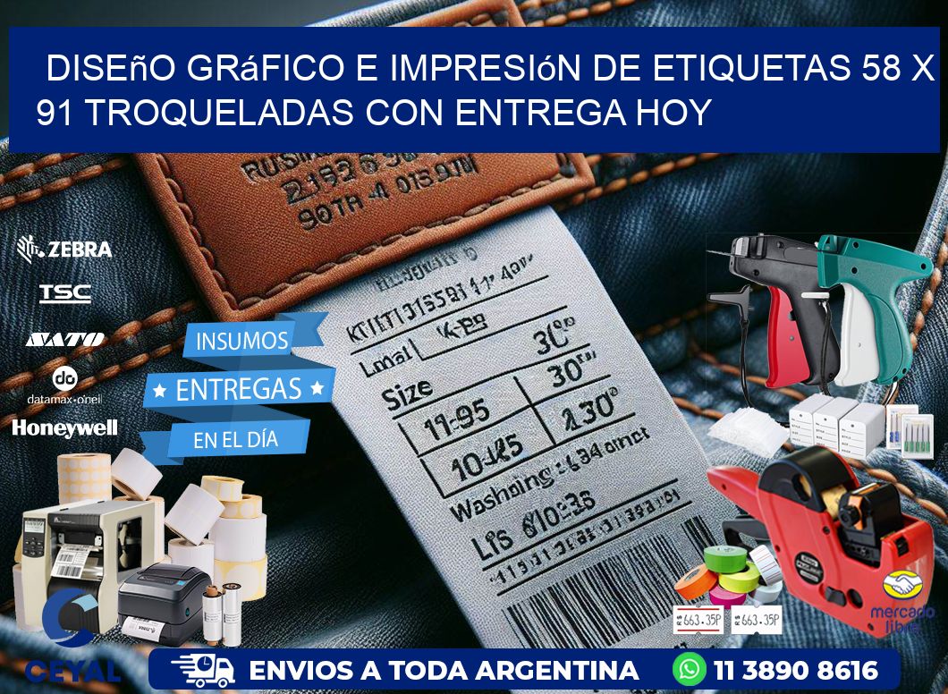 Diseño gráfico e impresión de etiquetas 58 x 91 troqueladas con entrega hoy