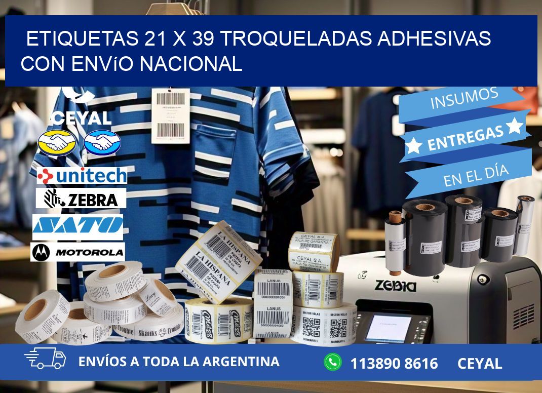 Etiquetas 21 x 39 troqueladas adhesivas con envío nacional