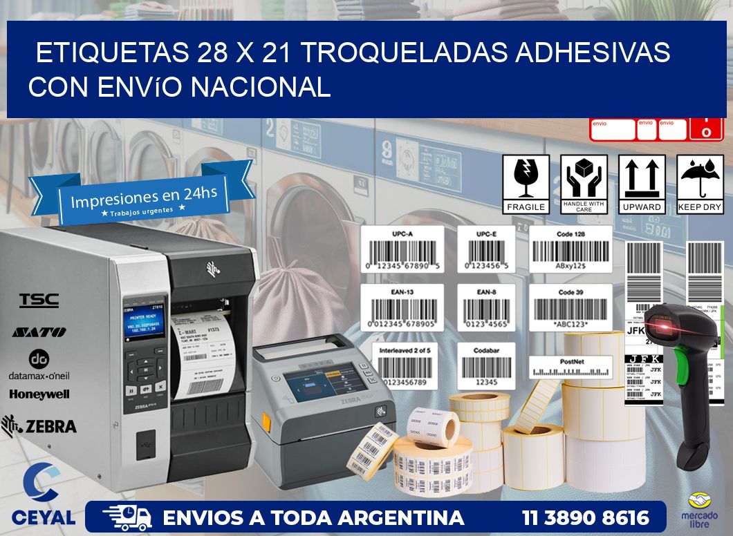 Etiquetas 28 x 21 troqueladas adhesivas con envío nacional