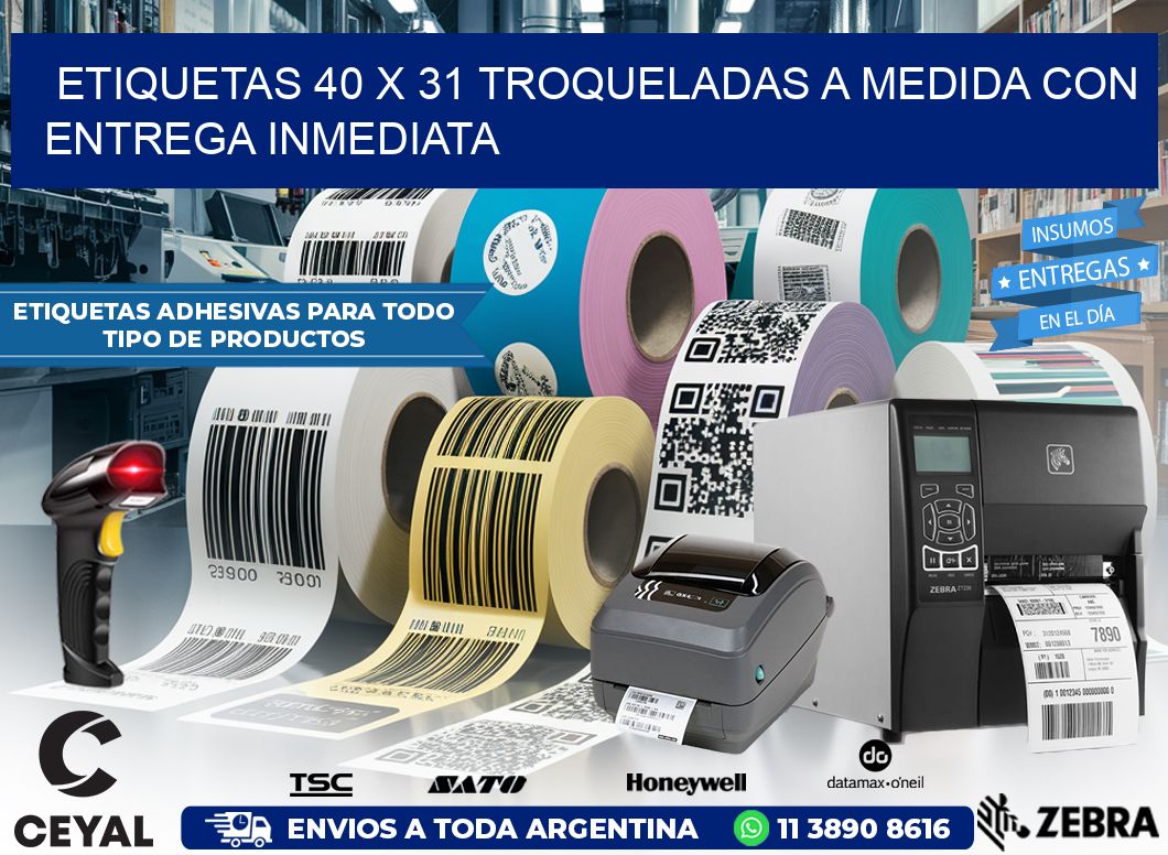 Etiquetas 40 x 31 troqueladas a medida con entrega inmediata
