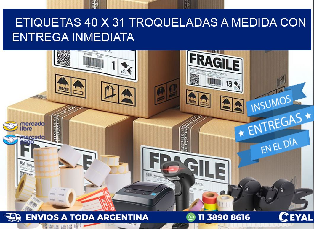 Etiquetas 40 x 31 troqueladas a medida con entrega inmediata
