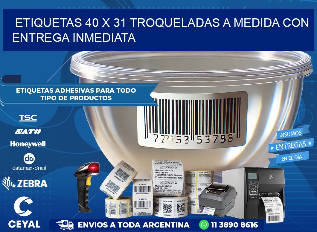 Etiquetas 40 x 31 troqueladas a medida con entrega inmediata