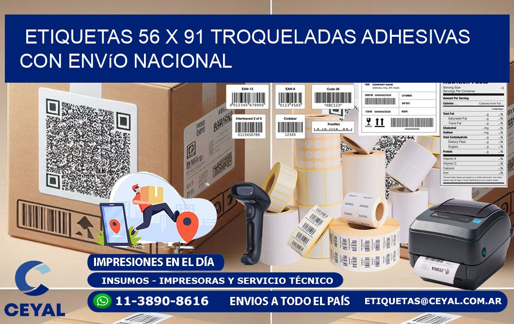 Etiquetas 56 x 91 troqueladas adhesivas con envío nacional