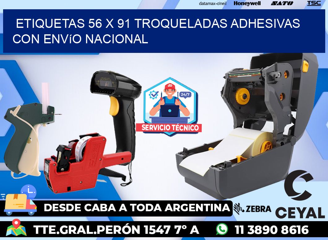 Etiquetas 56 x 91 troqueladas adhesivas con envío nacional
