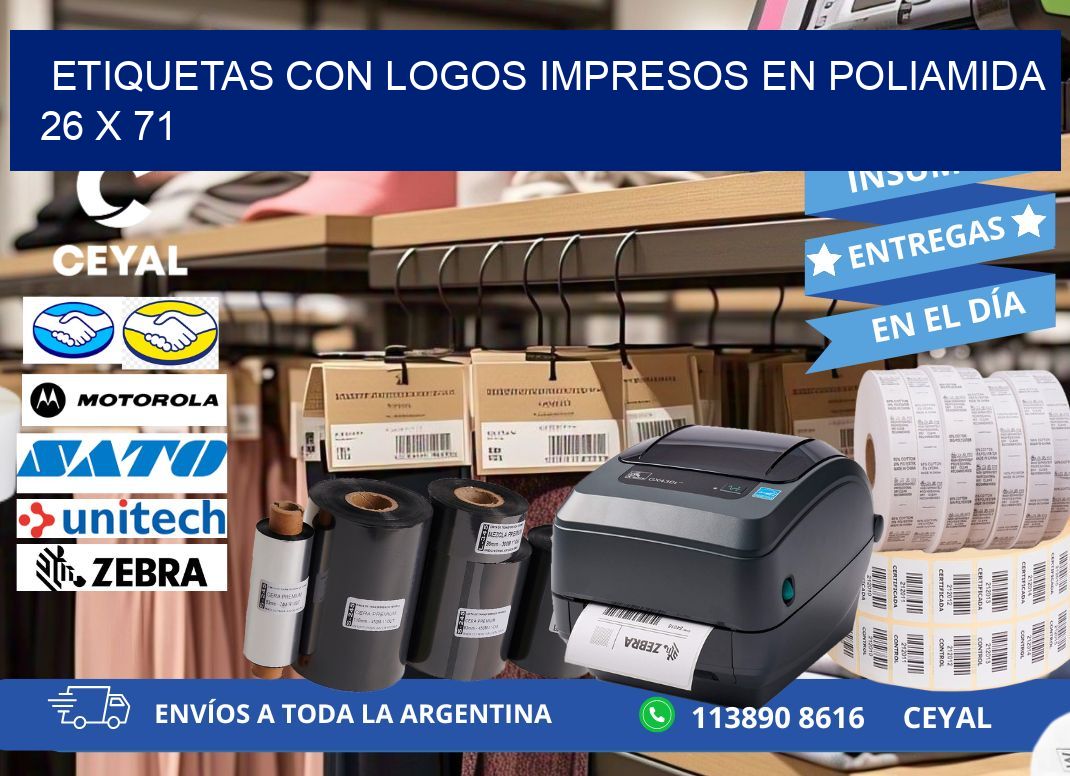 Etiquetas con logos impresos en poliamida  26 x 71