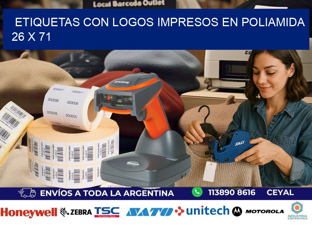 Etiquetas con logos impresos en poliamida  26 x 71