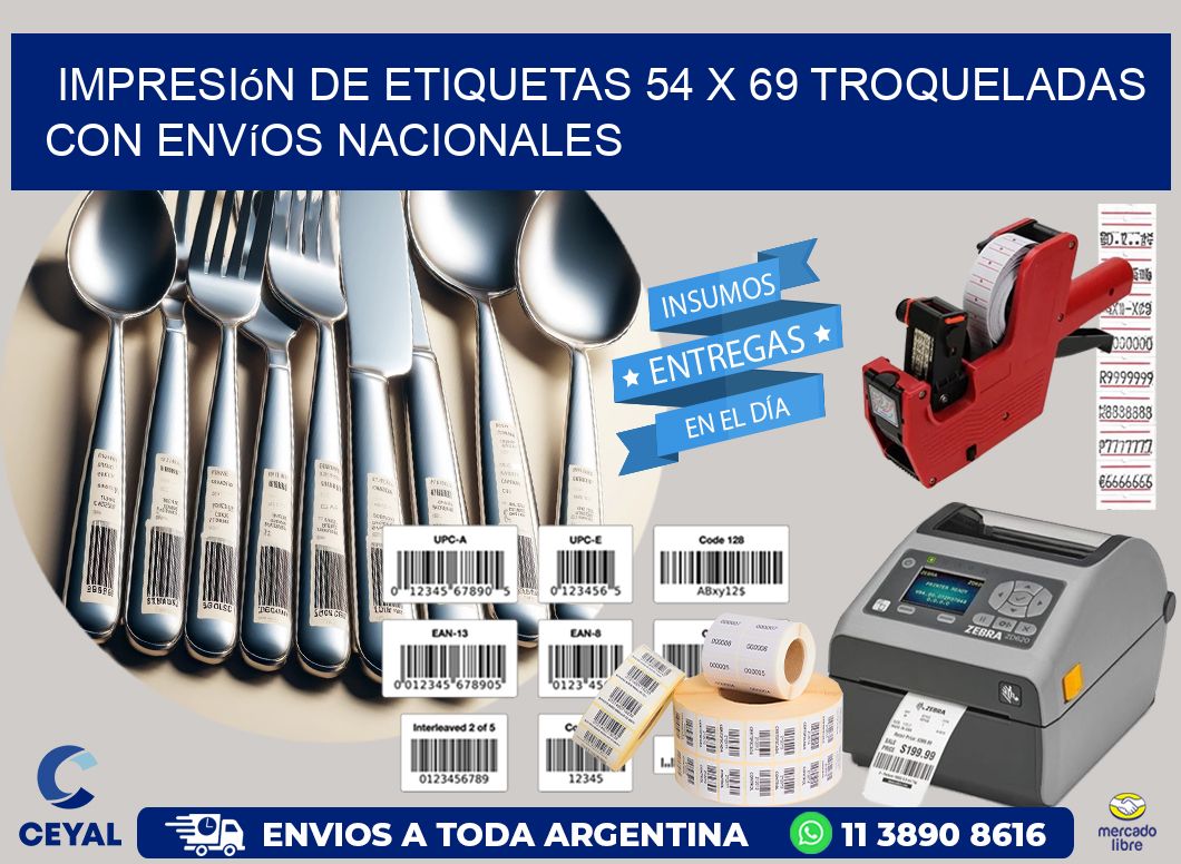 Impresión de etiquetas 54 x 69 troqueladas con envíos nacionales