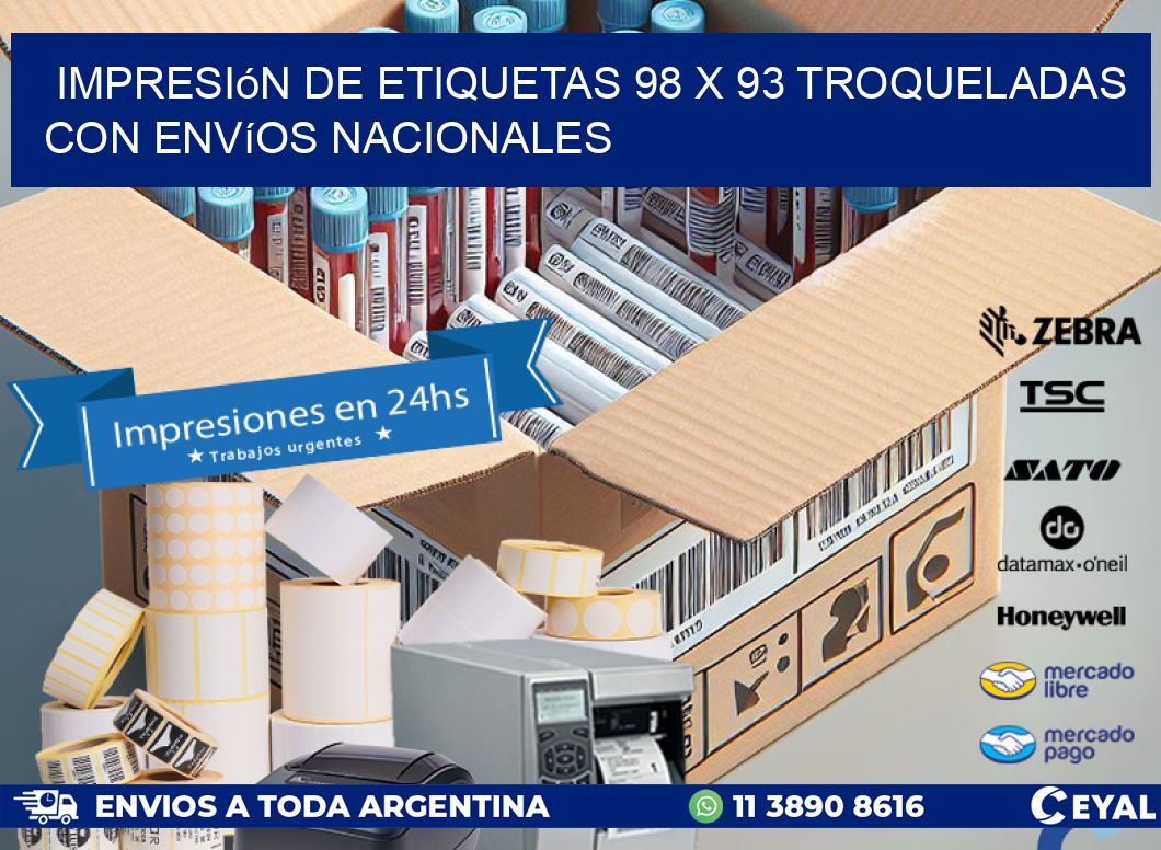 Impresión de etiquetas 98 x 93 troqueladas con envíos nacionales