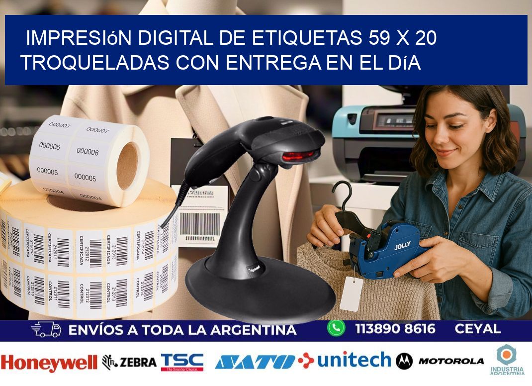 Impresión digital de etiquetas 59 x 20 troqueladas con entrega en el día
