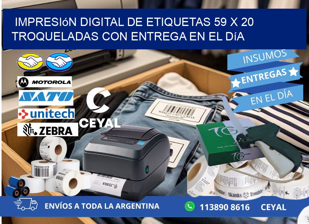 Impresión digital de etiquetas 59 x 20 troqueladas con entrega en el día