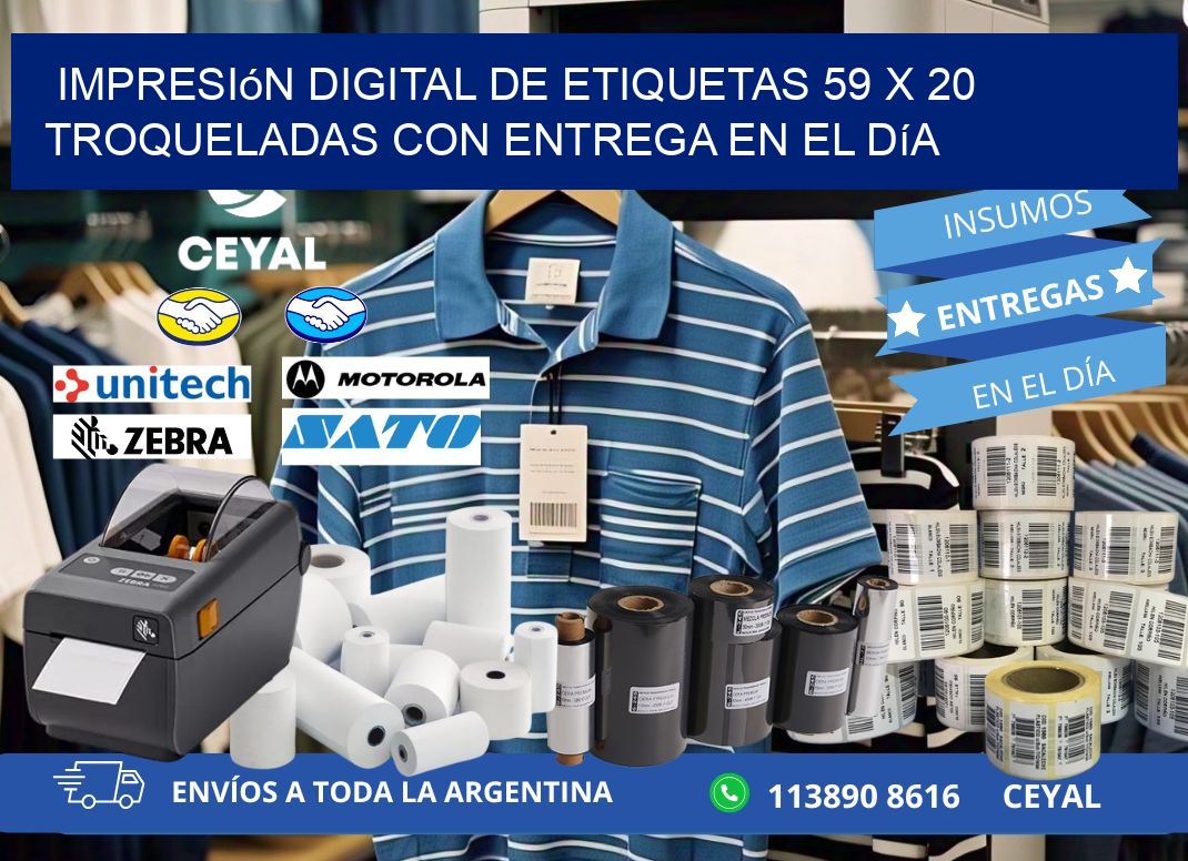 Impresión digital de etiquetas 59 x 20 troqueladas con entrega en el día