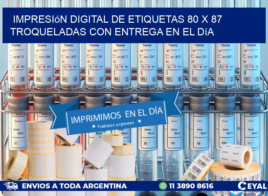 Impresión digital de etiquetas 80 x 87 troqueladas con entrega en el día