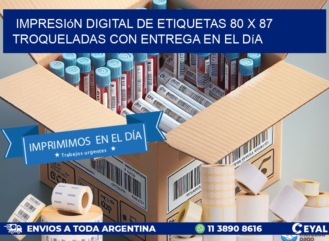Impresión digital de etiquetas 80 x 87 troqueladas con entrega en el día
