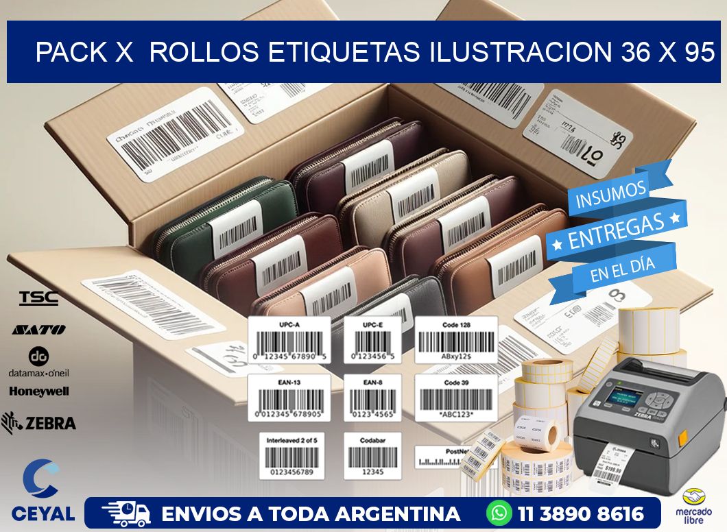 Pack X  Rollos Etiquetas Ilustracion 36 x 95