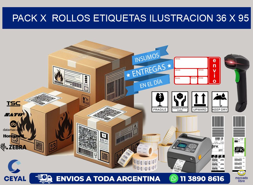 Pack X  Rollos Etiquetas Ilustracion 36 x 95