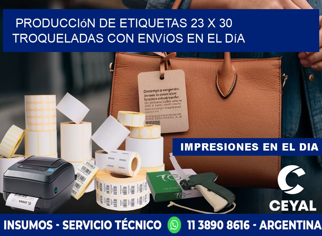 Producción de etiquetas 23 x 30 troqueladas con envíos en el día