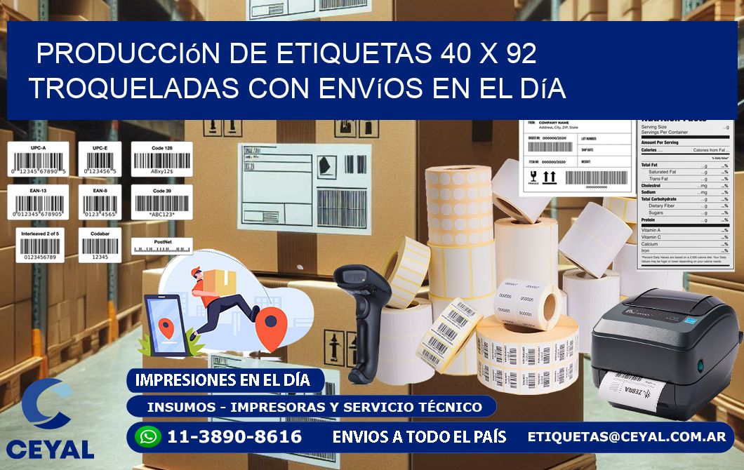 Producción de etiquetas 40 x 92 troqueladas con envíos en el día