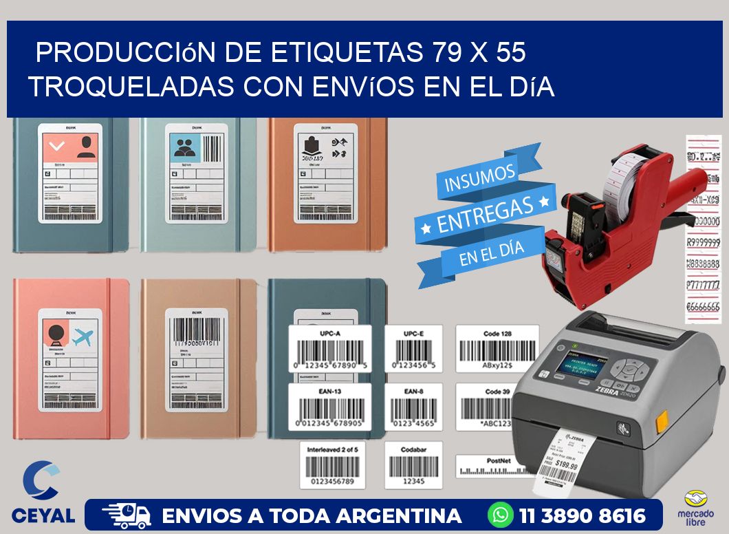 Producción de etiquetas 79 x 55 troqueladas con envíos en el día