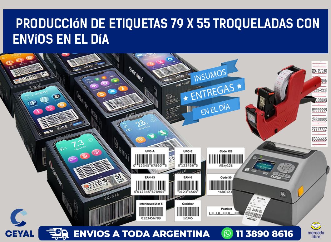 Producción de etiquetas 79 x 55 troqueladas con envíos en el día