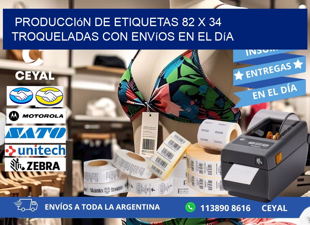Producción de etiquetas 82 x 34 troqueladas con envíos en el día