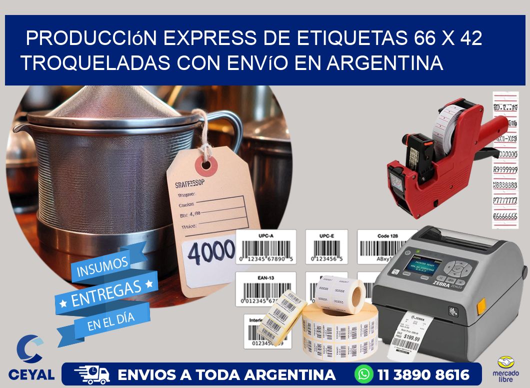 Producción express de etiquetas 66 x 42 troqueladas con envío en Argentina