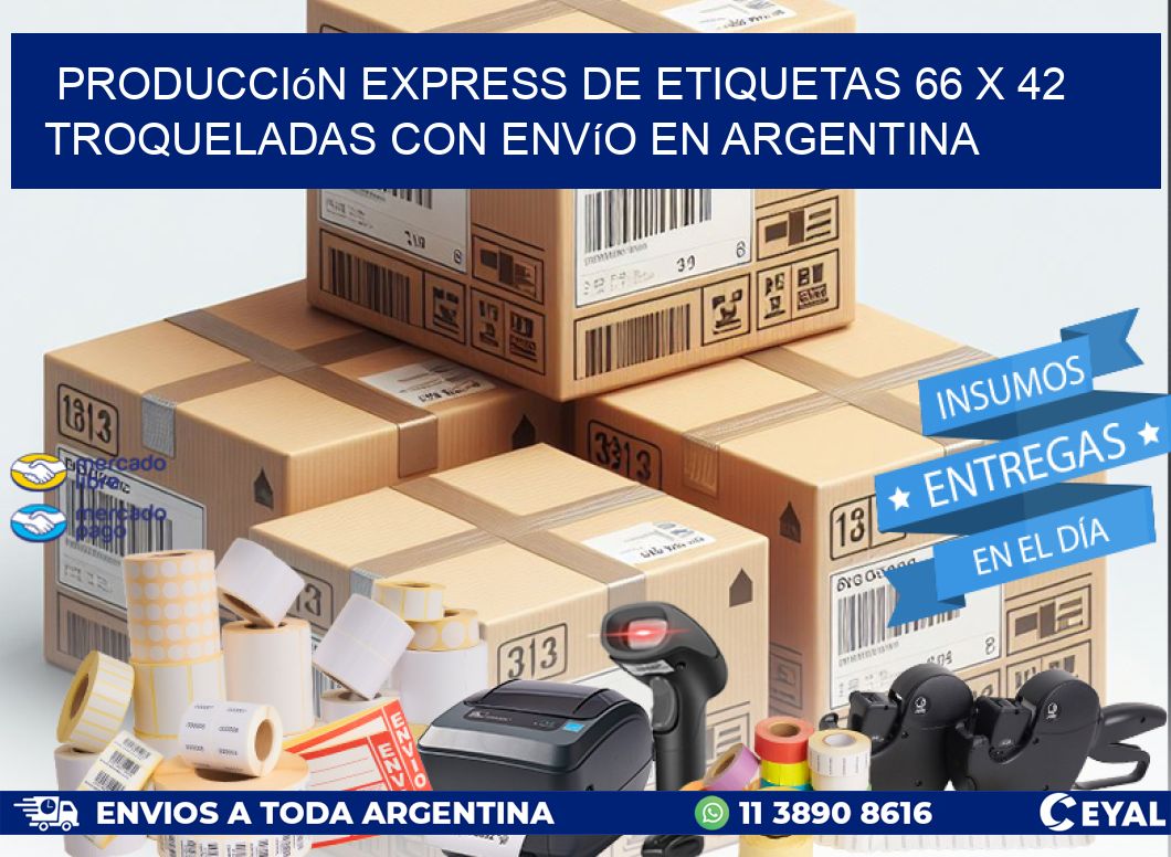 Producción express de etiquetas 66 x 42 troqueladas con envío en Argentina