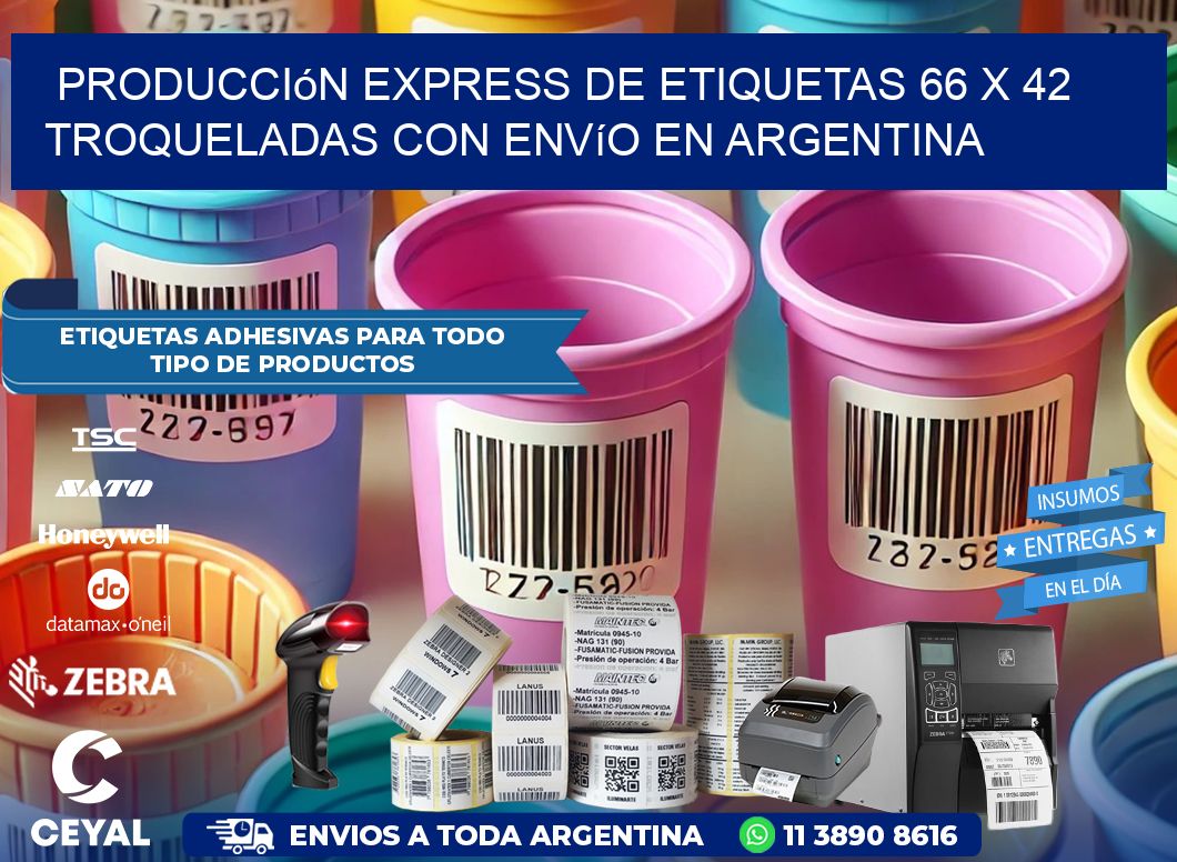 Producción express de etiquetas 66 x 42 troqueladas con envío en Argentina